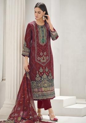 Maroon Printed Cotton Kurta Set