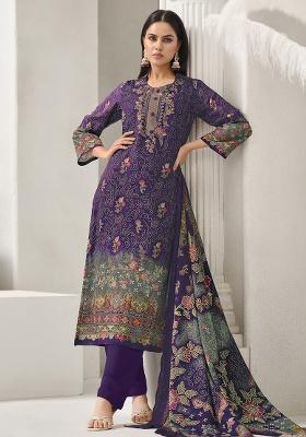 Purple Printed Cotton Kurta Set