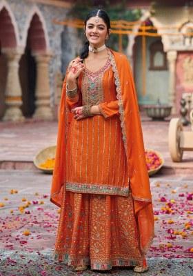 Coral Embroidered Silk Kurta Set