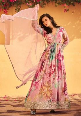 Pink Embroidered Silk Gown