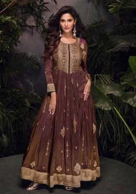 Copper Multi Head Work Viscose Anarkali Gown