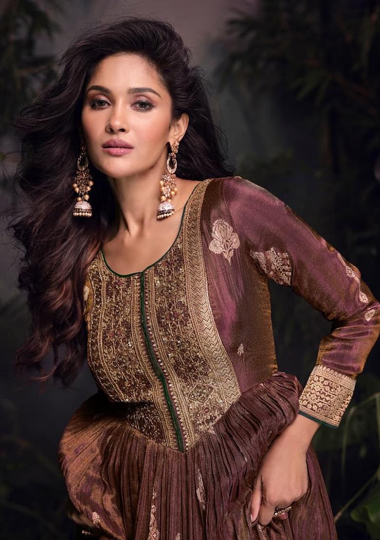 Copper Multi Head Work Viscose Anarkali Gown - Indya