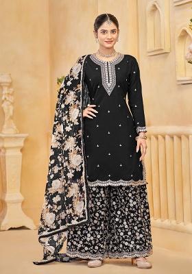 Black Embroidered Silk Salwar Suit
