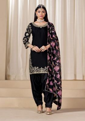 Black Embroidered Silk Salwar Suit