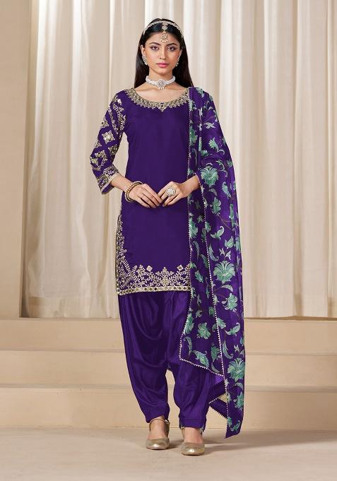 Purple Embroidered Silk Salwar Suit