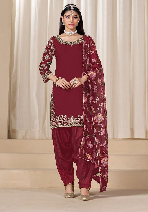 Blood Red Embroidered Silk Salwar Suit