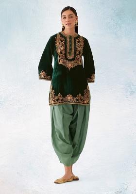 Dark Green Embroidered Velvet Salwar Suit
