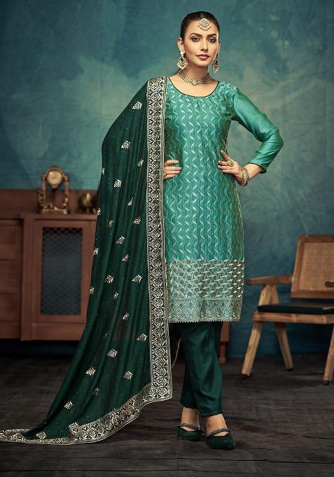 Light Green Embroidered Silk Salwar Suit
