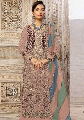 Peach Embroidered Georgette Salwar Suit