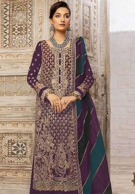Violet Embroidered Georgette Salwar Suit
