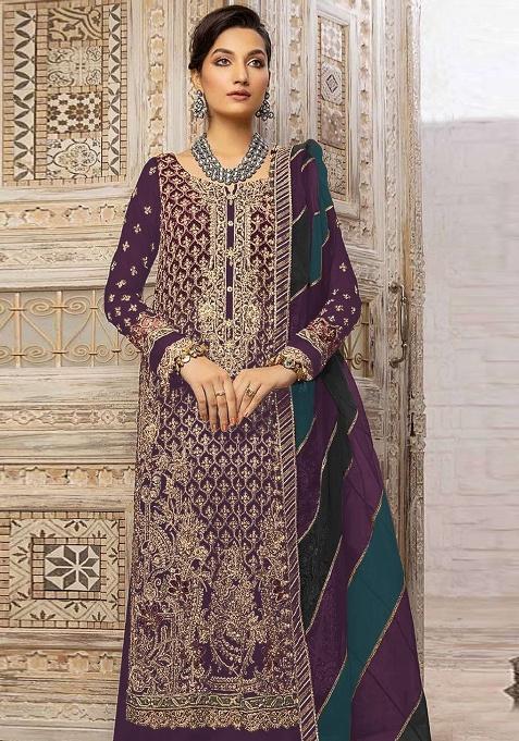 Violet Embroidered Georgette Salwar Suit