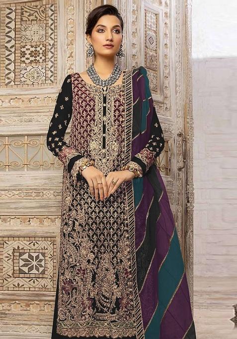 Black Embroidered Georgette Salwar Suit