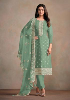 Light Green Embroidered Organza Salwar Suit