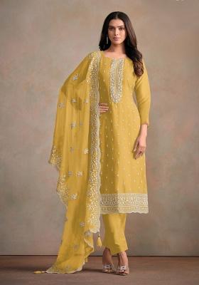 Yellow Embroidered Organza Salwar Suit