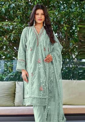 Light Green Embroidered Organza Salwar Suit