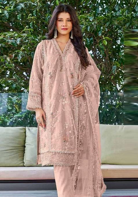 Peach Embroidered Organza Salwar Suit