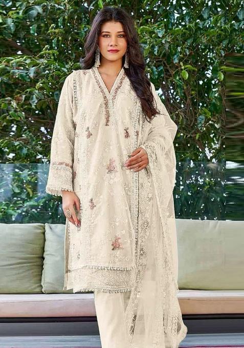 Off White Embroidered Organza Salwar Suit