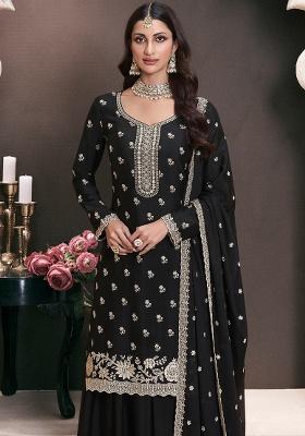 Black Embroidered Silk Salwar Suit