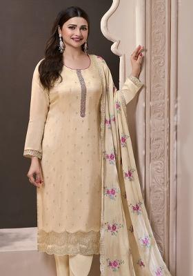 Cream Embroidered Silk Salwar Suit