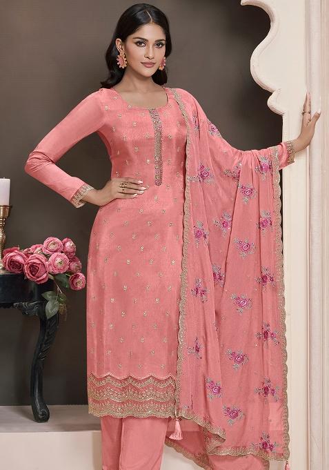 Pink Embroidered Silk Salwar Suit