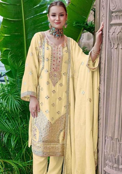 Yellow Embroidered Silk Salwar Suit