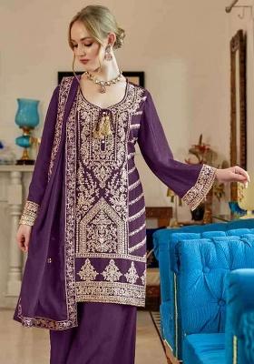 Purple Embroidered Silk Salwar Suit