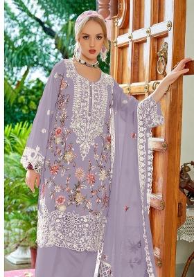 Light Lavender Embroidered Georgette Salwar Suit