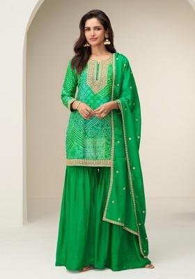 Parrot Green Embroidered Silk Salwar Suit
