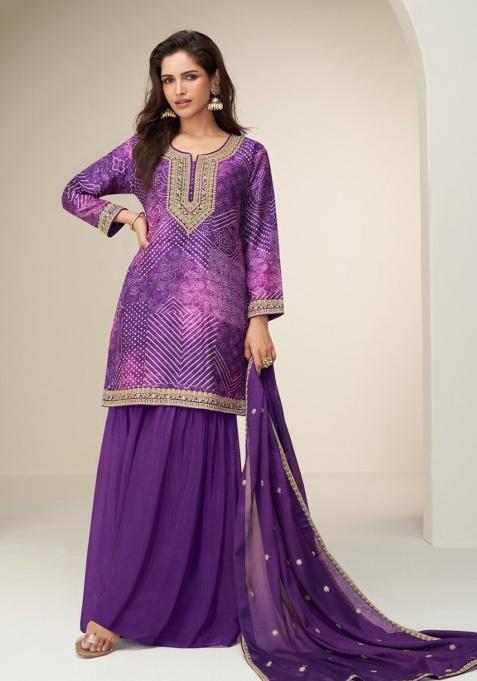 Purple Embroidered Silk Salwar Suit