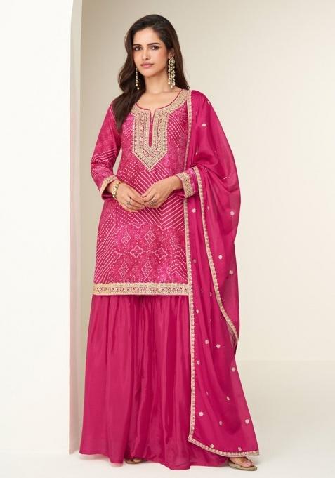 Magenta Embroidered Silk Salwar Suit