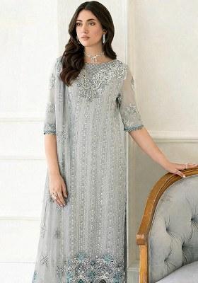 Sky Blue Embroidered Georgette Salwar Suit