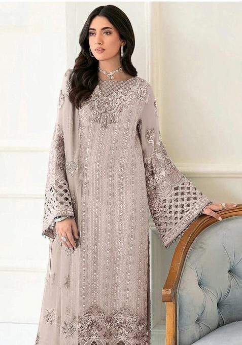 Beige Embroidered Georgette Salwar Suit