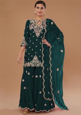 Green Embroidery Silk Salwar Suit