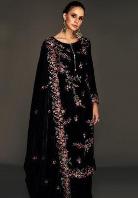 Black Embroidered Velvet Salwar Suit