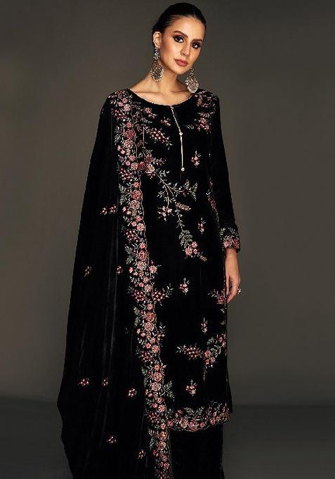 Black Embroidered Velvet Salwar Suit