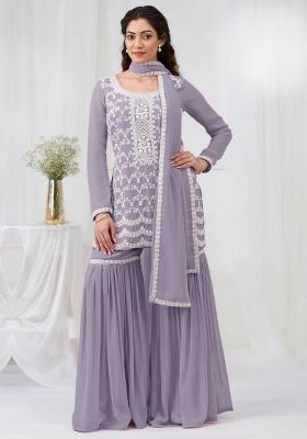 Lavender Embroidery Georgette Salwar Suit