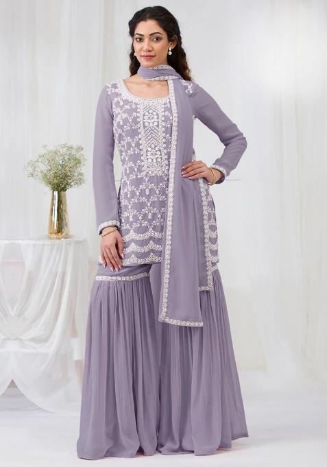Lavender Embroidery Georgette Salwar Suit