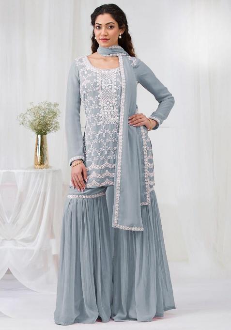 Sky Blue Embroidery Georgette Salwar Suit