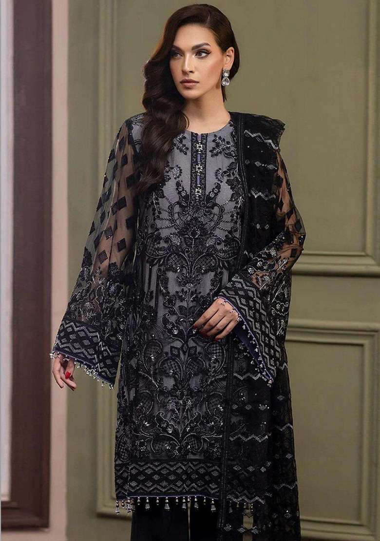 Mauve Embroidered Organza Pakistani Suit Set - Indya