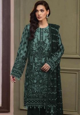 Teal Embroidered Organza Salwar Suit