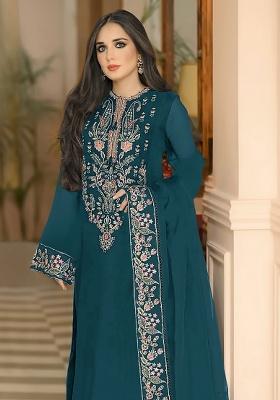 Teal Green Embroidered Georgette Salwar Suit