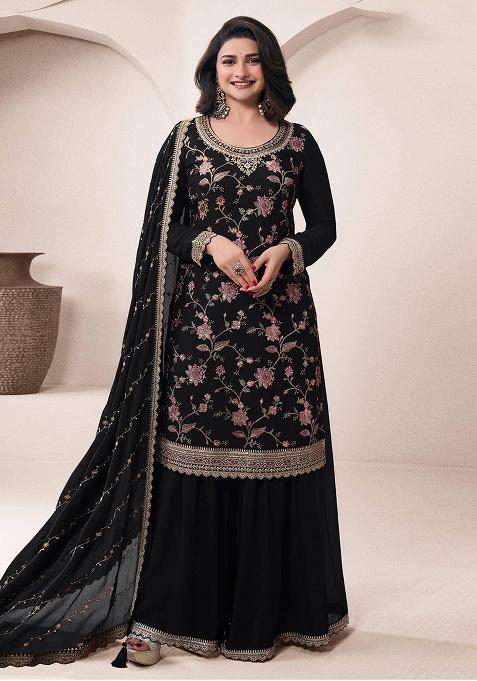 Black Embroidered Chiffon Salwar Suit