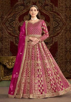 Rani Pink Embroidered Net Salwar Suit