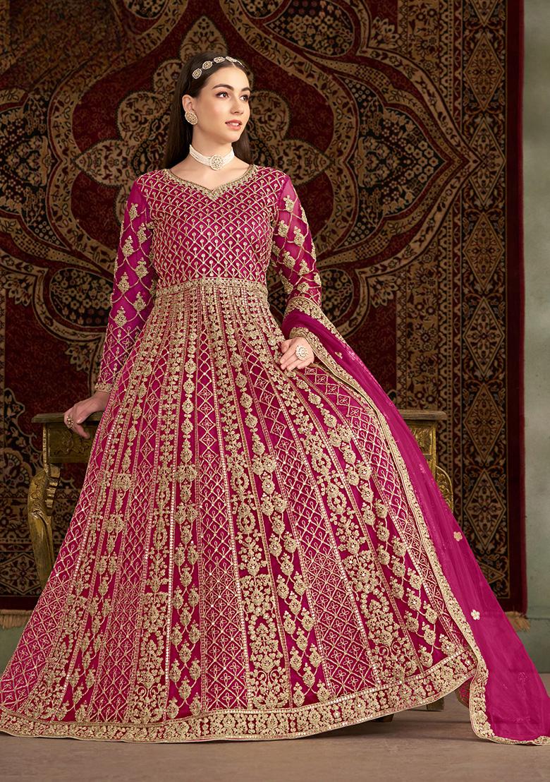 Rani Pink Embroidered Net Salwar Suit - Indya