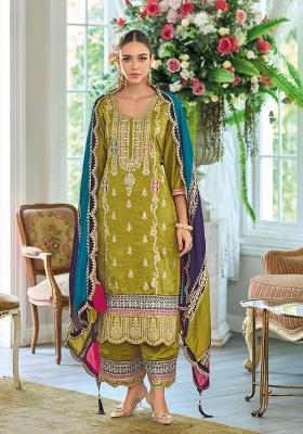 Green Embroidered Silk Salwar Suit