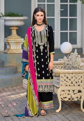 Black Embroidered Silk Salwar Suit