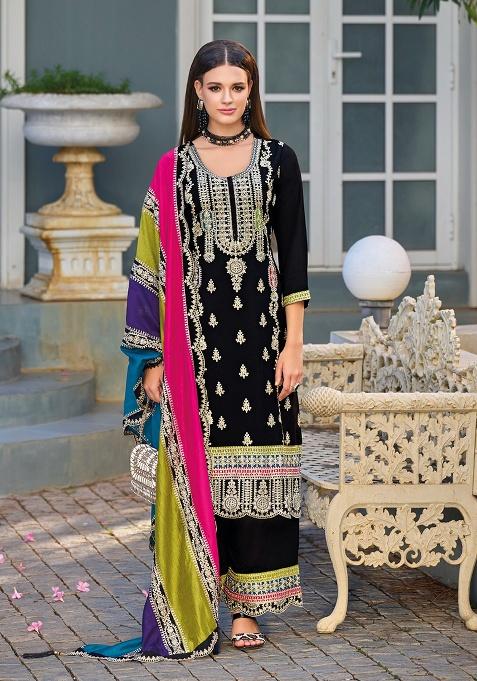 Black Embroidered Silk Salwar Suit