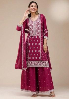 Maroon Embroidery Georgette Salwar Suit