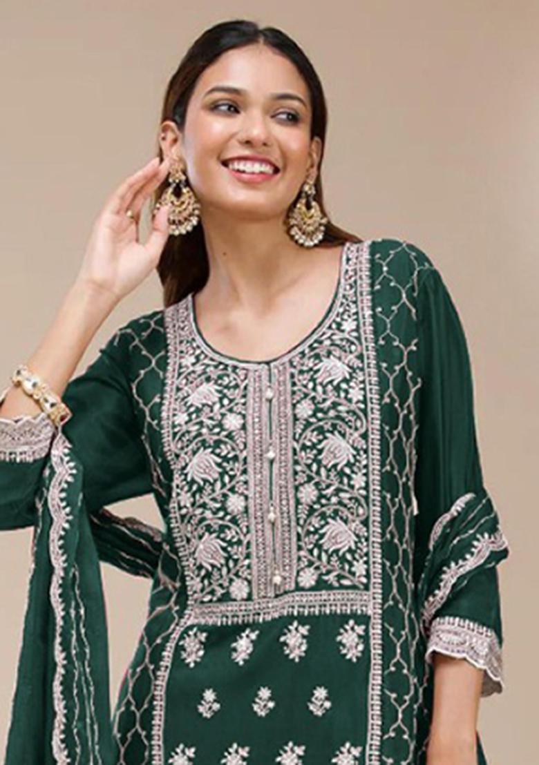 Black Embroidery Georgette Salwar Suit - Indya