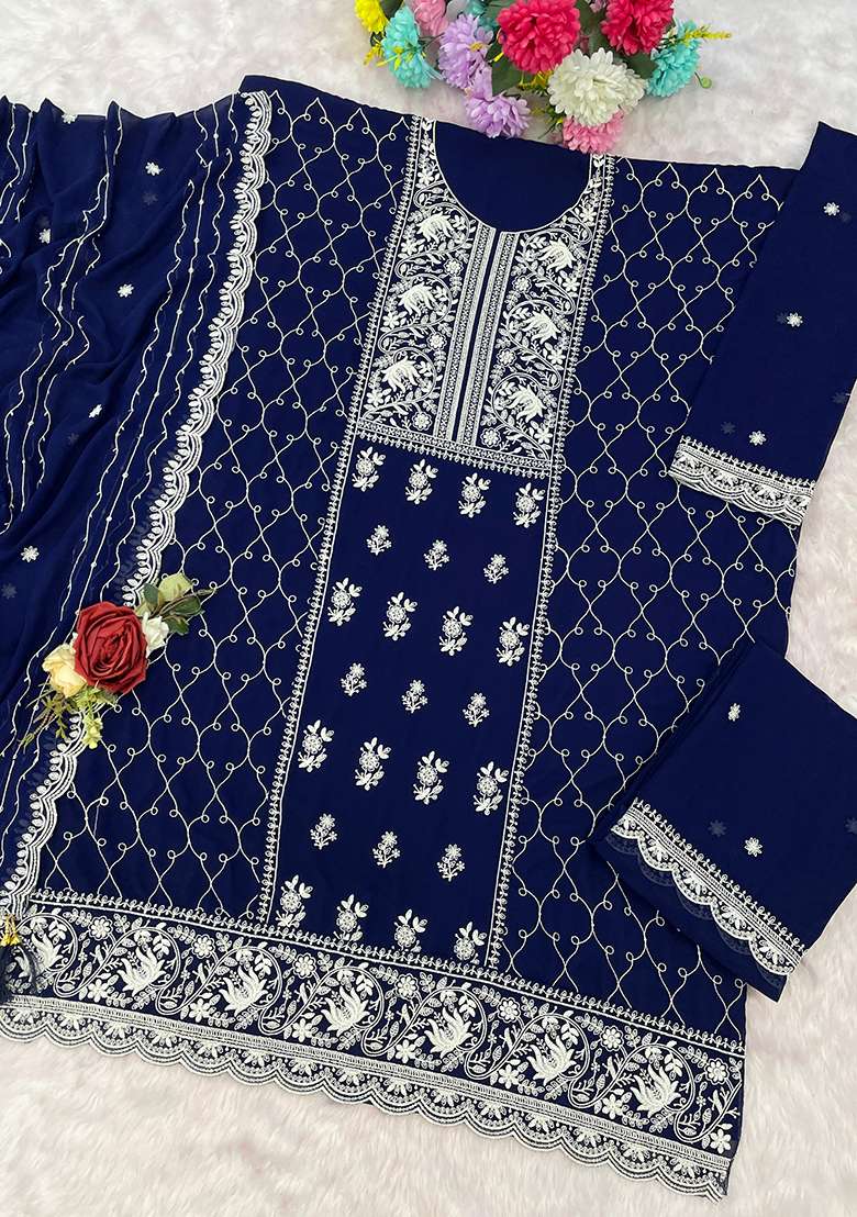 Black Embroidered Georgette Sharara Set - Indya